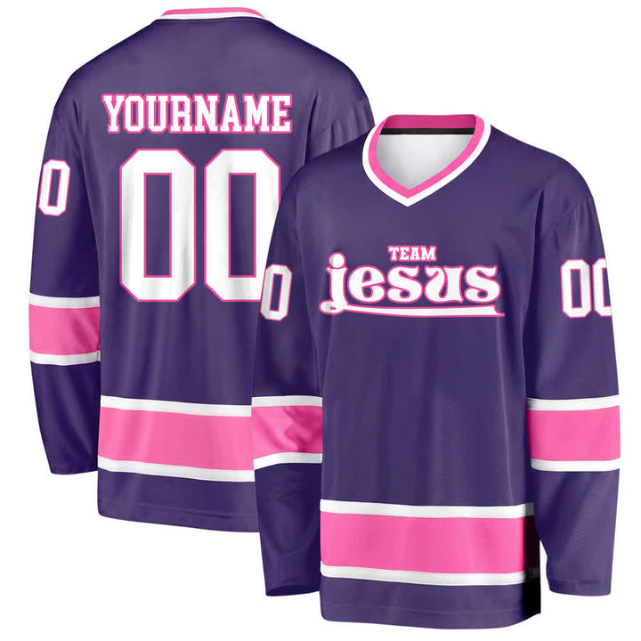 Maglia da hockey Nome & Numero personalizzati del team Christianartworkshop , con motivo di fede in Gesù. - Viola - 5XL - Nome & Numero personalizzati - image 30