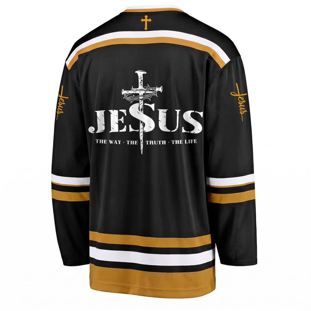 Christianartworkshop Maglia da hockey Jesus Black Gold stile Varsity - image 2