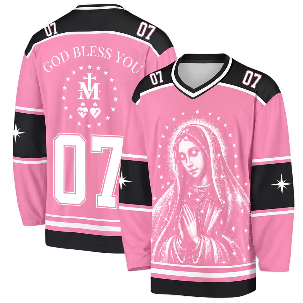 Christianartworkshop Maglia da hockey a maniche lunghe rosa con la stella della Madonna - 5XL - image 0