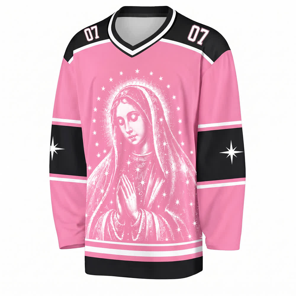 Christianartworkshop Maglia da hockey a maniche lunghe rosa con la stella della Madonna - image 1