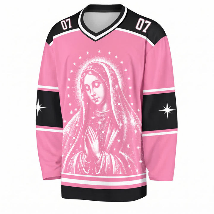 Christianartworkshop Maglia da hockey a maniche lunghe rosa con la stella della Madonna - image 1