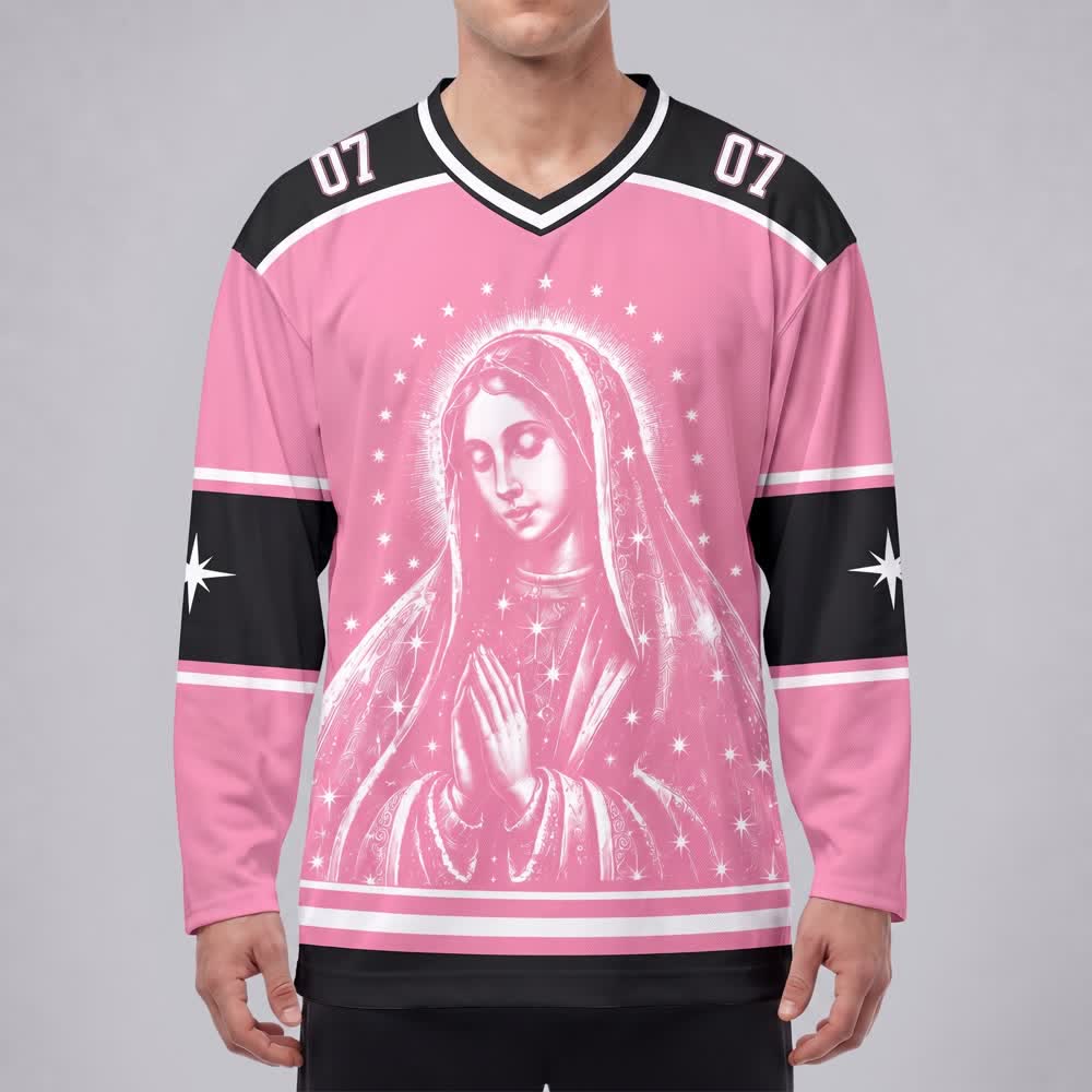 Christianartworkshop Maglia da hockey a maniche lunghe rosa con la stella della Madonna - image 3