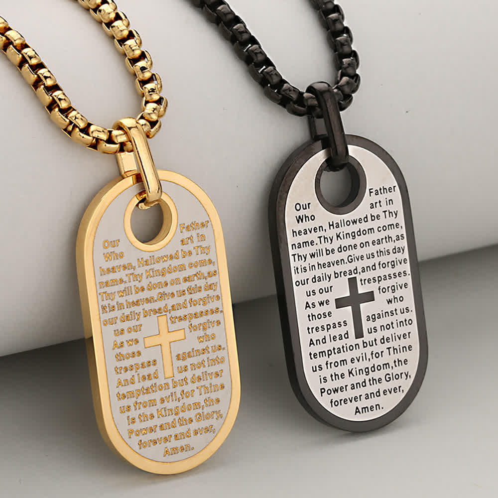 Christianartworkshop Catena per targhetta per cani con incisione di versetti biblici e croce, simbolo di sincero conforto divino. - image 0