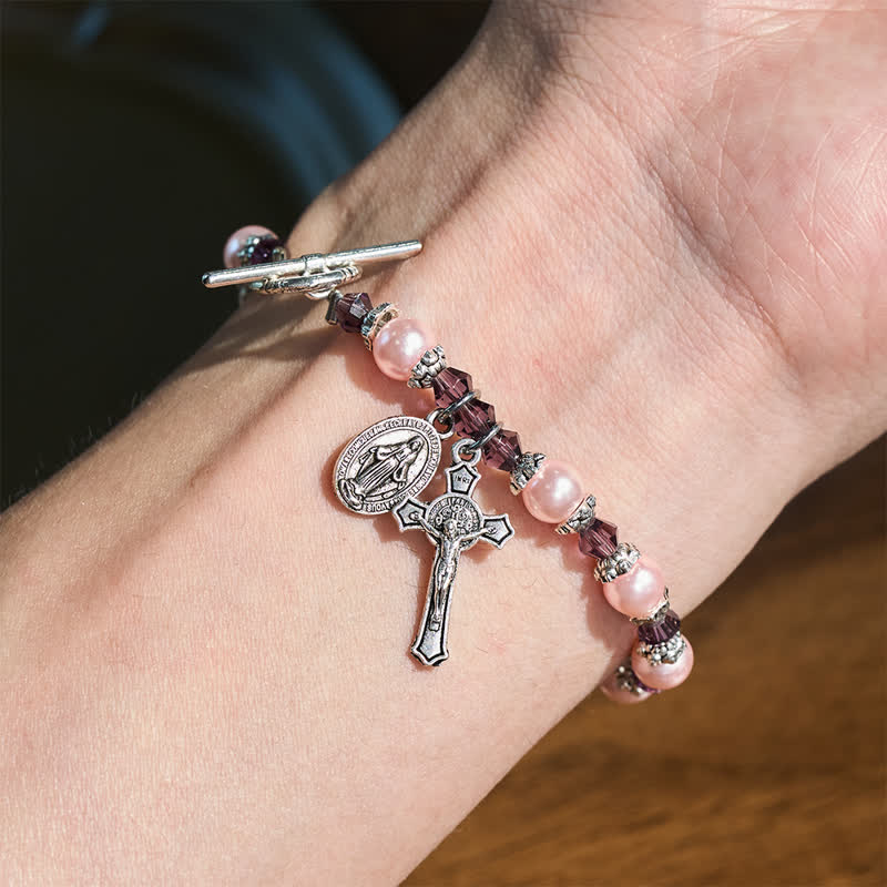 Christianartworkshop Bracciale con chiusura a moschettone, medaglia della Madonna e crocifisso: simbolo di pace e conforto. - image 2