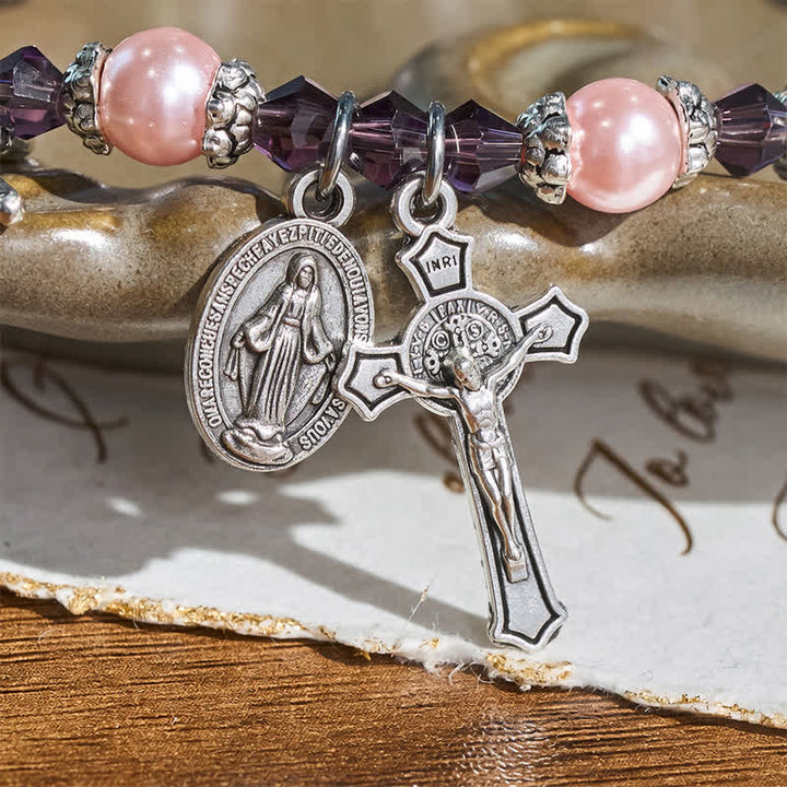 Christianartworkshop Bracciale con chiusura a moschettone, medaglia della Madonna e crocifisso: simbolo di pace e conforto. - image 4