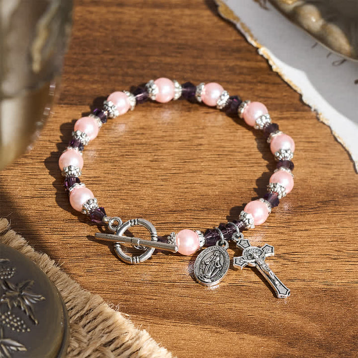 Christianartworkshop Bracciale con chiusura a moschettone, medaglia della Madonna e crocifisso: simbolo di pace e conforto. - Crocifisso e la Madonna - image 0