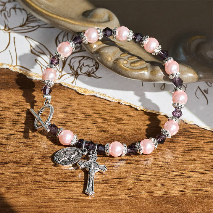 Christianartworkshop Bracciale con chiusura a moschettone, medaglia della Madonna e crocifisso: simbolo di pace e conforto. - image 1