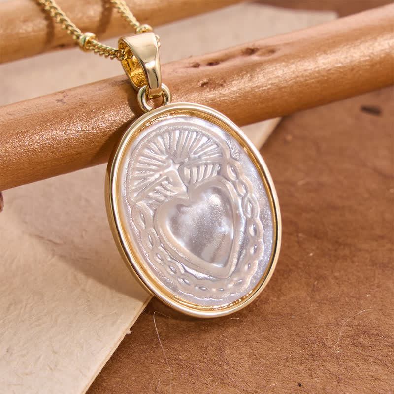 Collana con perle bianche naturali Christianartworkshop : Sacro Cuore, Gesù, Madonna e San Michele - Sacro Cuore - image 1
