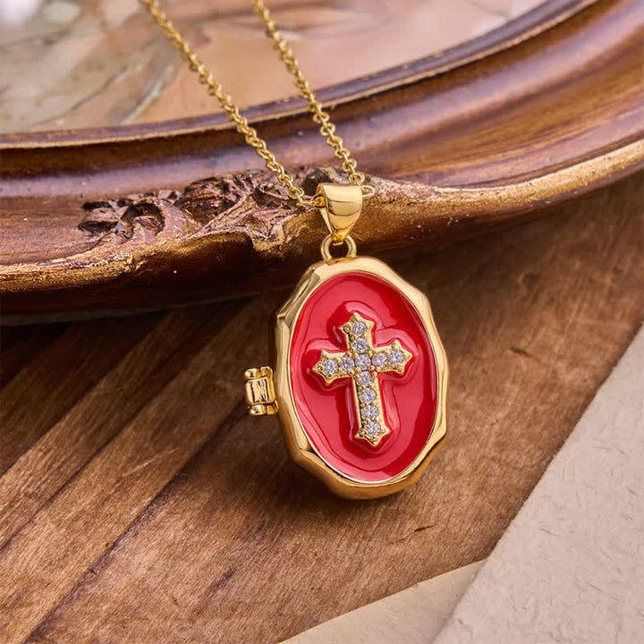 Collana con ciondolo a croce apribile e intarsio in madreperla Christianartworkshop : un ricordo dell'amore divino. - Rosso - image 3