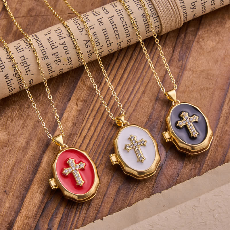 Collana con ciondolo a croce apribile e intarsio in madreperla Christianartworkshop : un ricordo dell'amore divino. - image 0