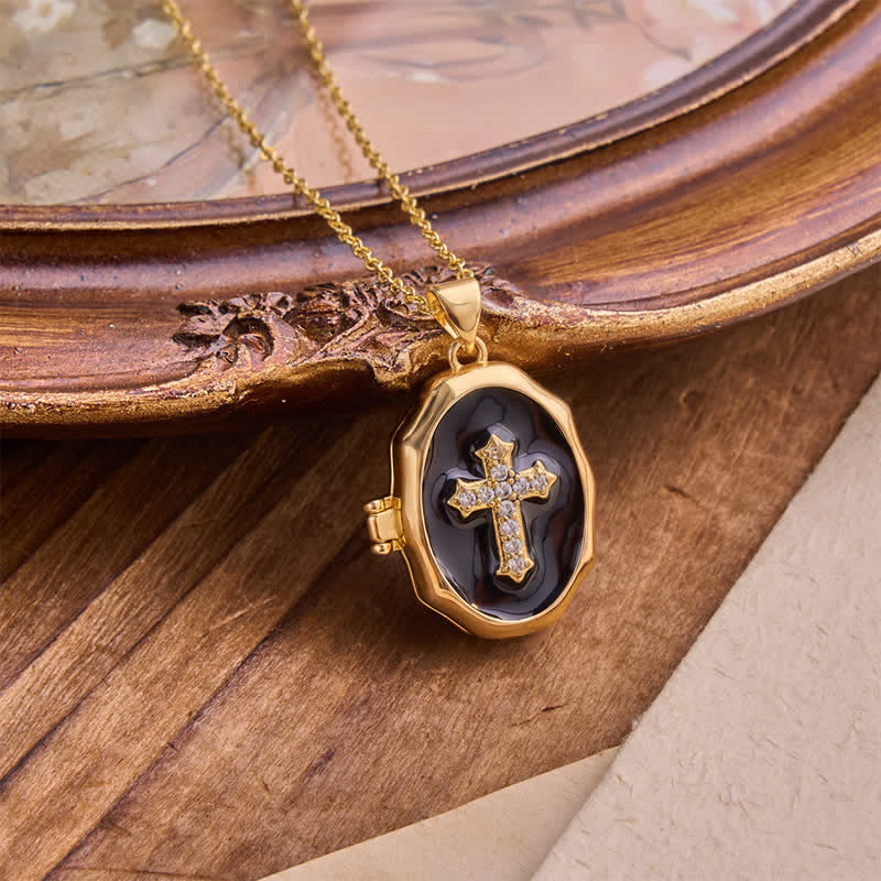 Collana con ciondolo a croce apribile e intarsio in madreperla Christianartworkshop : un ricordo dell'amore divino. - Nero - image 4