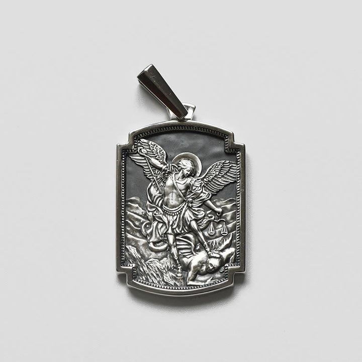 Christianartworkshop Ciondolo in argento sterling con versetto biblico di San Michele: simbolo di santa difesa. - 1,18''*0,87''(3cm*2,2cm) - image 3