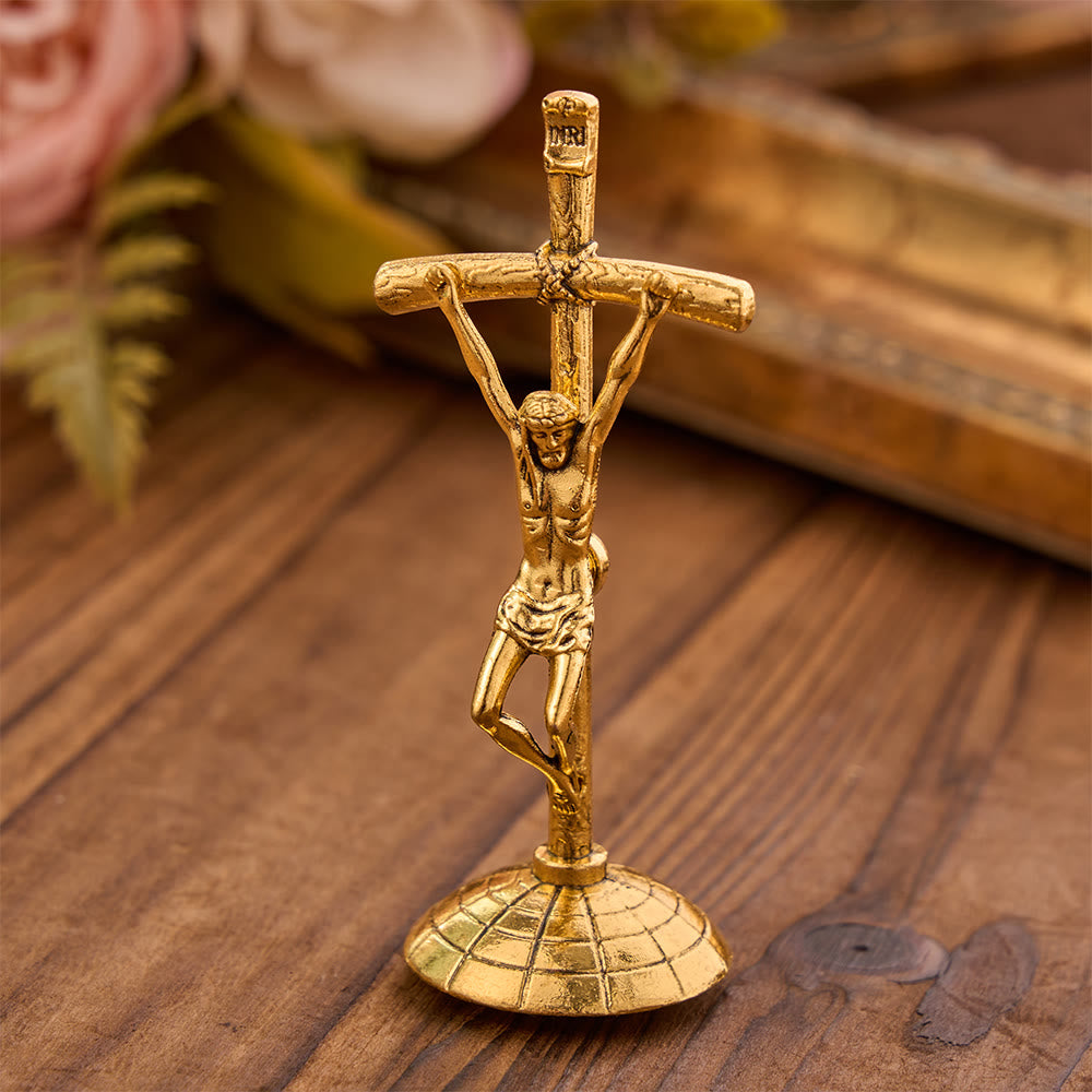 Christianartworkshop Statua da scrivania con crocifisso a bassorilievo dettagliato: segno di una devozione redentrice senza tempo. - Crocifisso - image 0