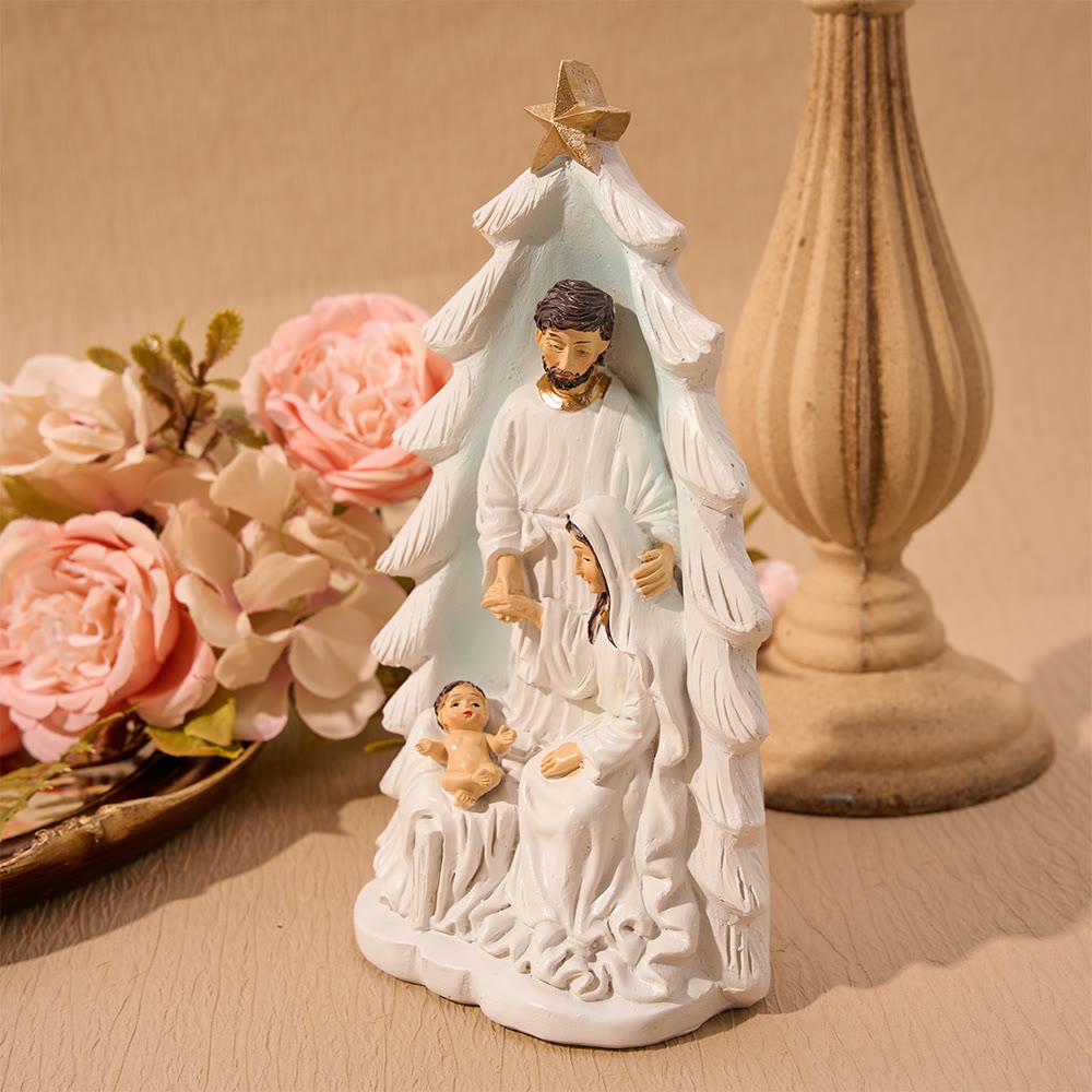 Christianartworkshop Statuina compatta della Sacra Famiglia per il presepe: simbolo di sincera benevolenza natalizia. - image 2