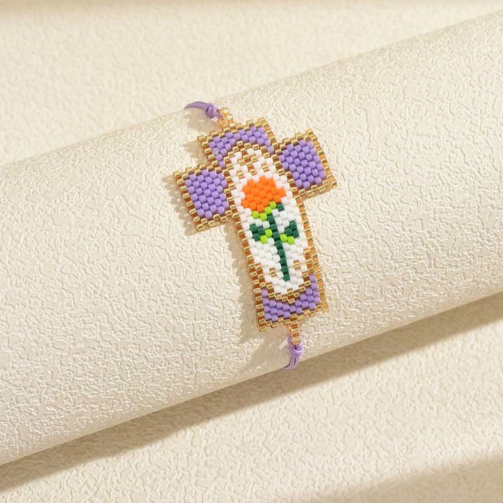Christianartworkshop Bracciale con perline e ritratto sacro in stile multiplo: segno di tenera e sacra gioia senza tempo. - Croce D - image 8