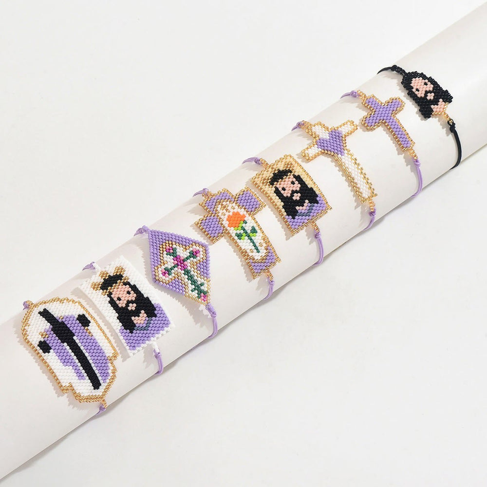 Christianartworkshop Bracciale con perline e ritratto sacro in stile multiplo: segno di tenera e sacra gioia senza tempo. - image 1