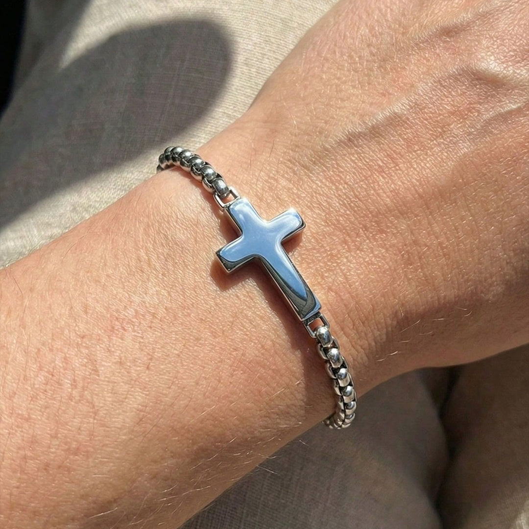 Christianartworkshop Elegante bracciale a catena con croce lucida: segno di costante protezione celeste. - Argento - image 0