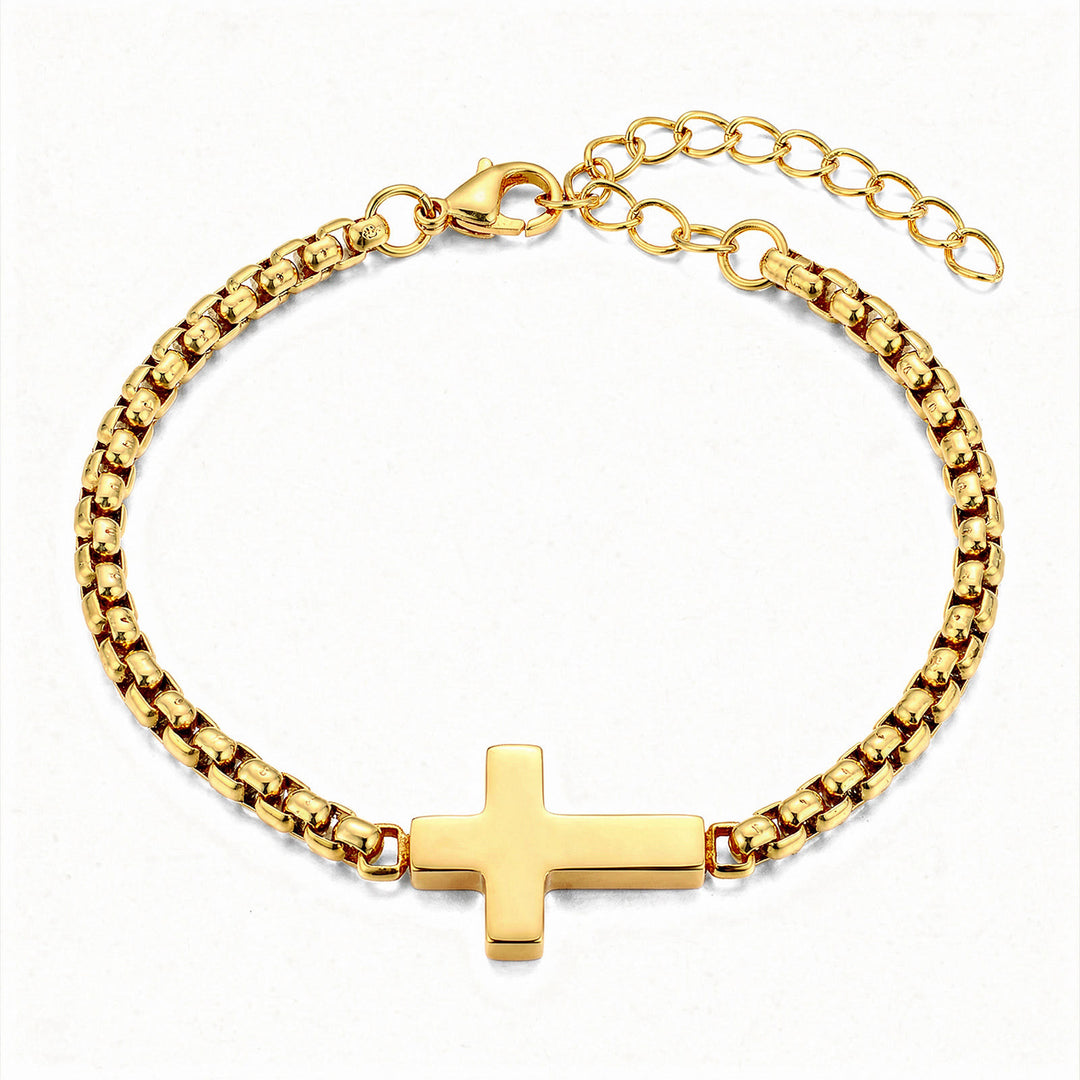 Christianartworkshop Elegante bracciale a catena con croce lucida: segno di costante protezione celeste. - D'oro - image 4