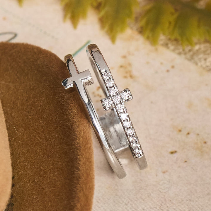 Christianartworkshop Elegante anello a doppia fascia con croce: simbolo di calma e grazia eterna. - Argento - US 12 - image 4