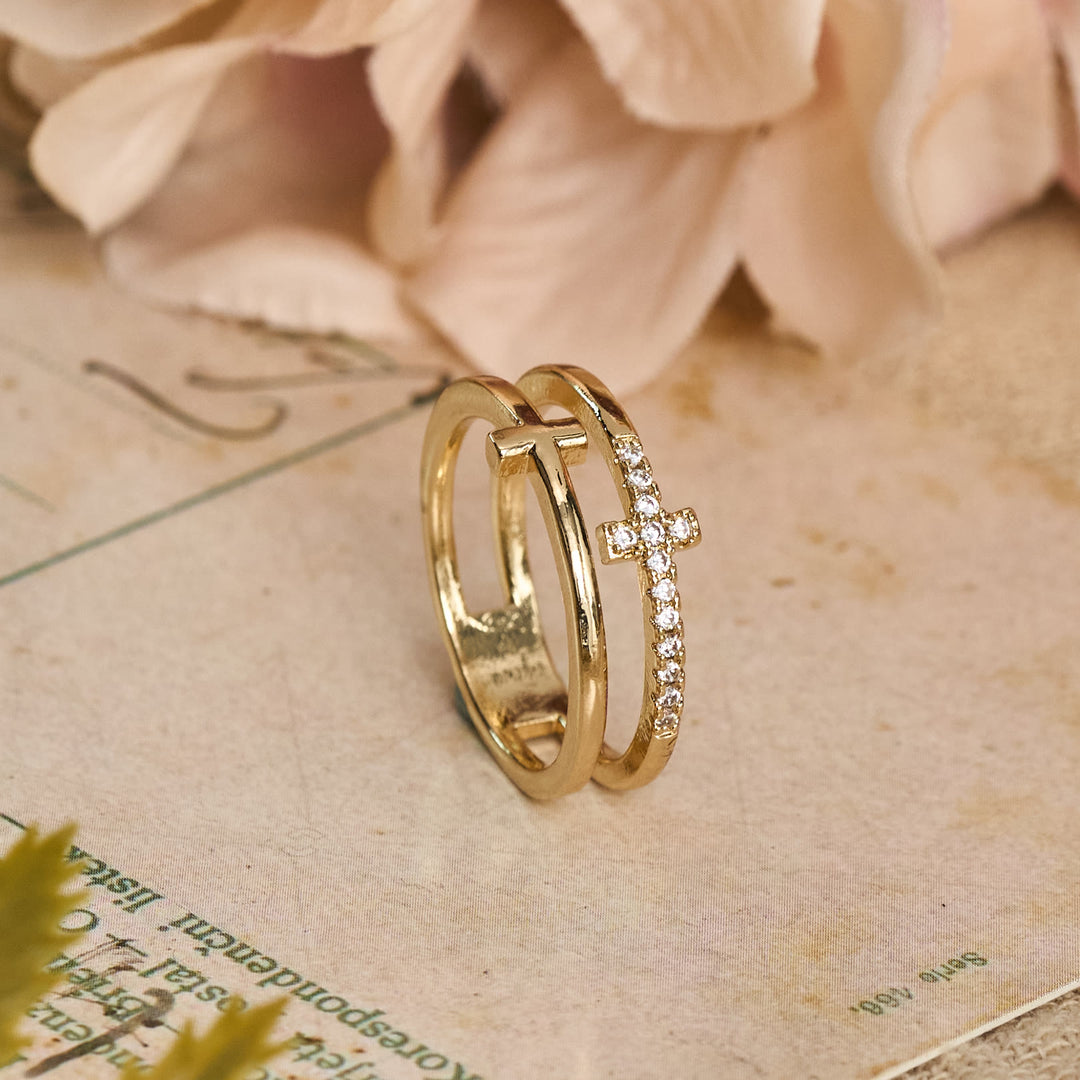 Christianartworkshop Elegante anello a doppia fascia con croce: simbolo di calma e grazia eterna. - image 3