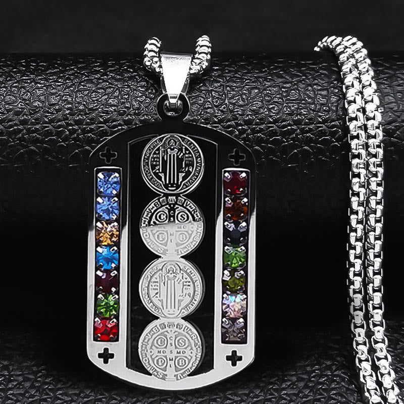 Christianartworkshop Collana con medaglione di San Benedetto lucidato: simbolo di serena calma spirituale quotidiana. - Argento - image 0