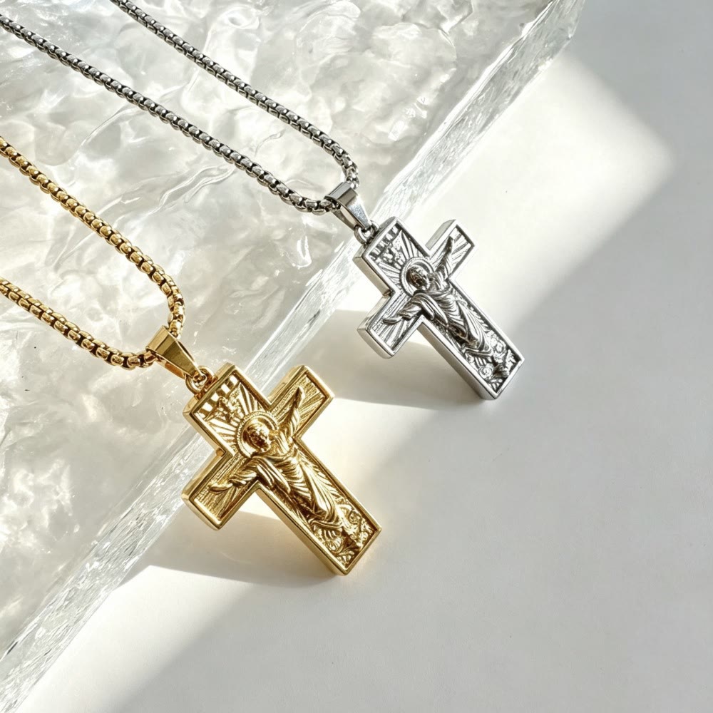 Christianartworkshop Collana con ciondolo a crocifisso con aureola luminosa e lucida: simbolo di eterna grazia divina. - image 1