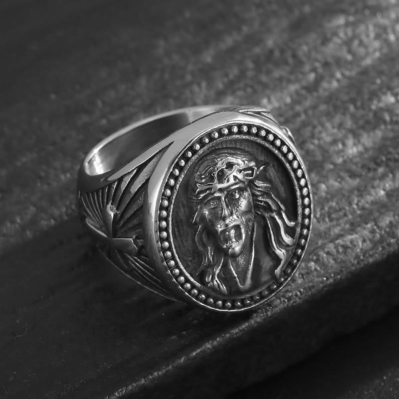 Christianartworkshop Anello con ritratto di Gesù a fascia larga e audace: simbolo di salvezza celeste duratura. - Argento - US 13 - image 1