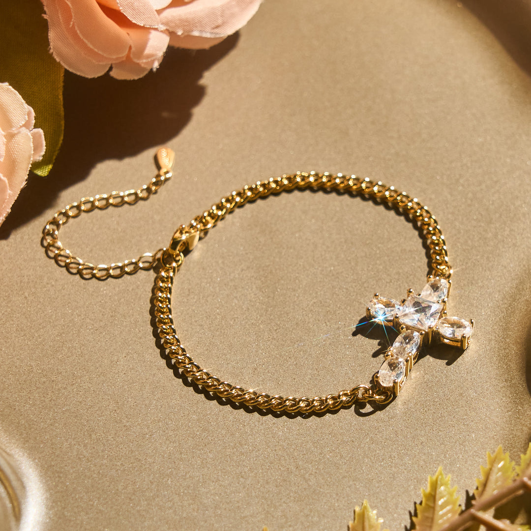 Christianartworkshop Bracciale con croce di cristallo sfaccettata: simbolo di calma e pace eterna. - D'oro - image 0