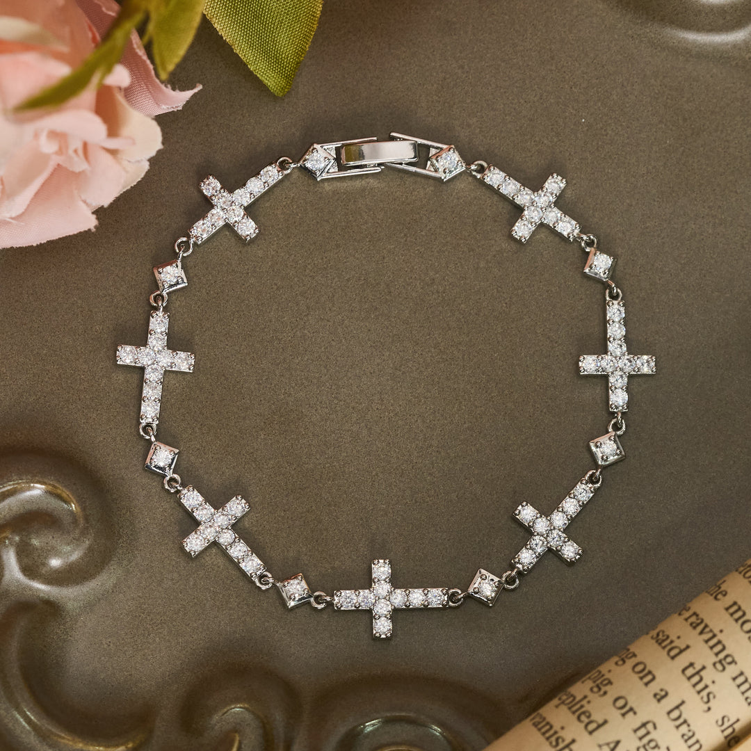 Christianartworkshop Bracciale con catena a croce di cristallo sequenziale: simbolo di protezione divina ininterrotta - Argento - 7,87''/20 cm - image 4