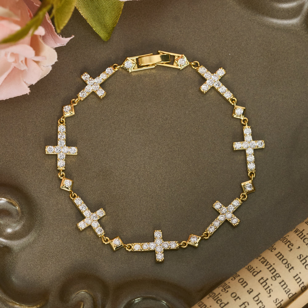 Christianartworkshop Bracciale con catena a croce di cristallo sequenziale: simbolo di protezione divina ininterrotta - D'oro - 7,87''/20 cm - image 1