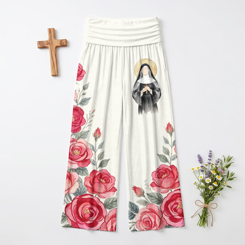 Christianartworkshop Pantaloni a gamba larga da donna Haloed Nun Rose Watercolor - image 2
