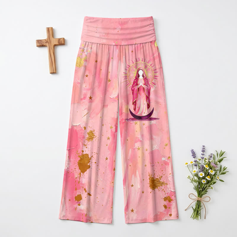 Christianartworkshop Pantaloni da donna a gamba larga con risvolto in vita e motivo a luna rosa Halo - US22,UK/AU26,EU54 - image 0