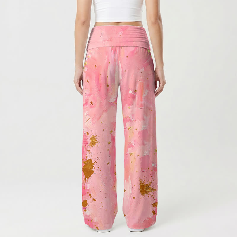 Christianartworkshop Pantaloni da donna a gamba larga con risvolto in vita e motivo a luna rosa Halo - image 1