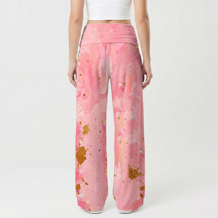 Christianartworkshop Pantaloni da donna a gamba larga con risvolto in vita e motivo a luna rosa Halo - image 1