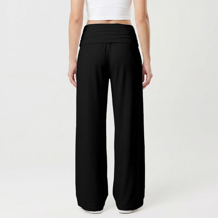 Christianartworkshop Pantaloni da donna a gamba larga con risvolto rosa "Jesus Saves Pink Cross". - image 1