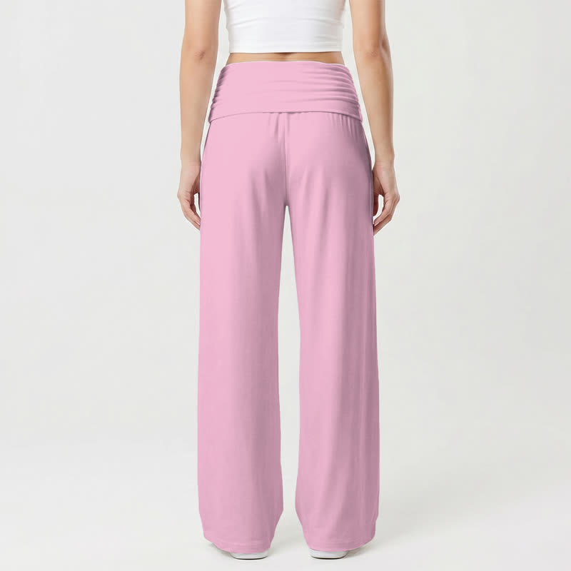 Christianartworkshop Pantaloni da donna a gamba larga con risvolto rosa "Jesus Saves Pink Cross". - image 4
