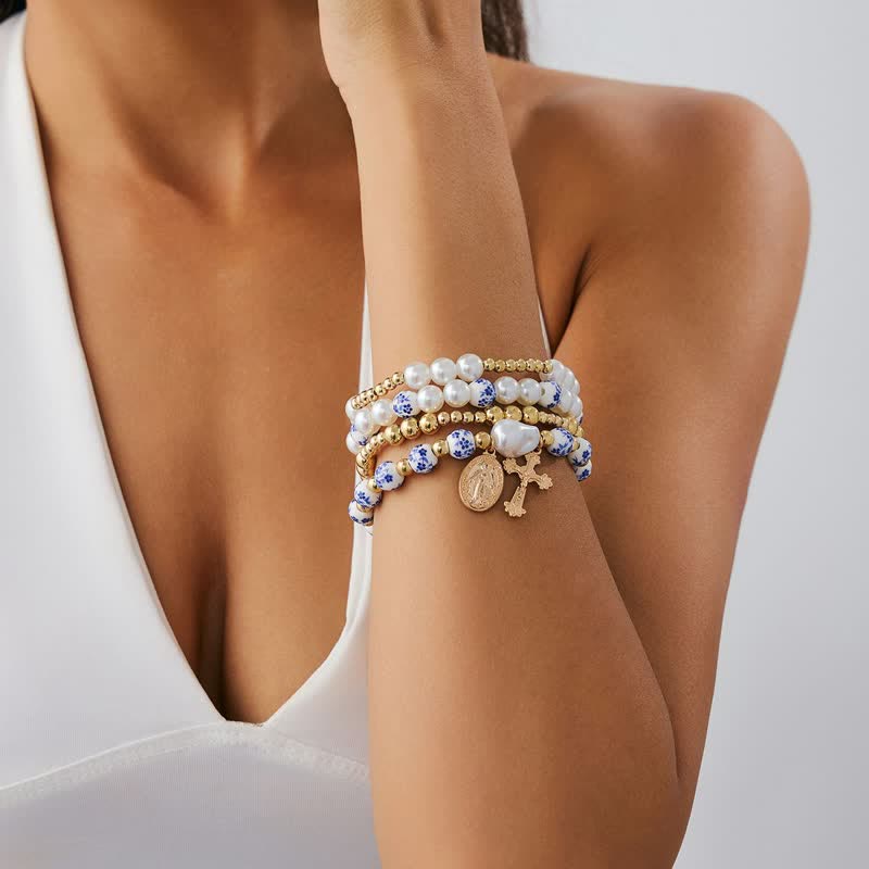 Christianartworkshop Bracciale con crocifisso a strati da indossare tutti i giorni: segno di dolce e intramontabile sacra consolazione. - Set da 4 pezzi - image 0