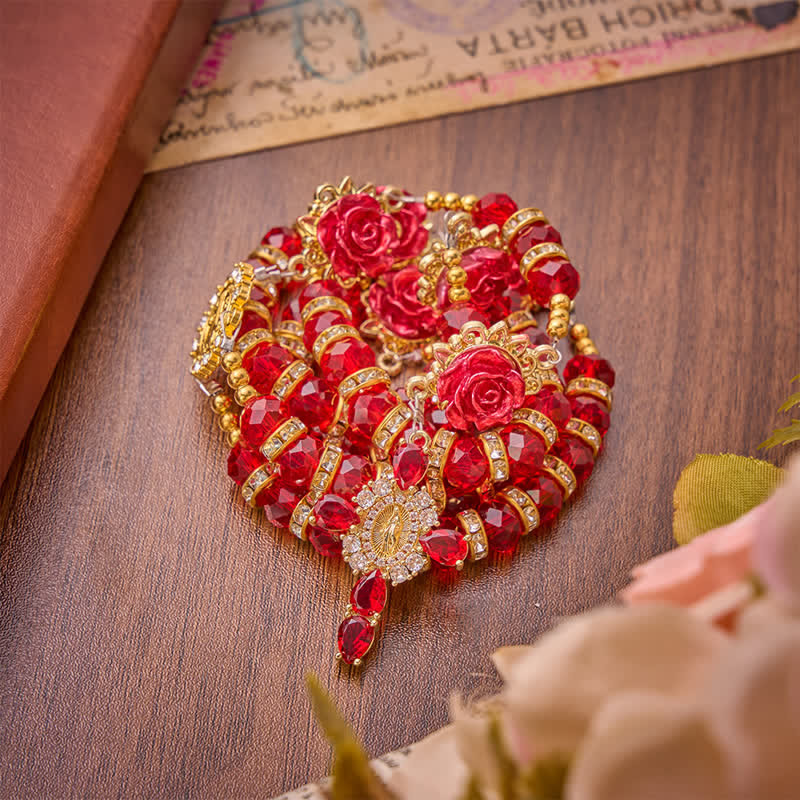 Christianartworkshop Rosario di San Benedetto con rose rosso cremisi: emblema della dolce grazia celeste. - image 5