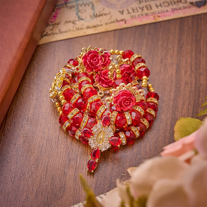 Christianartworkshop Rosario di San Benedetto con rose rosso cremisi: emblema della dolce grazia celeste. - image 5