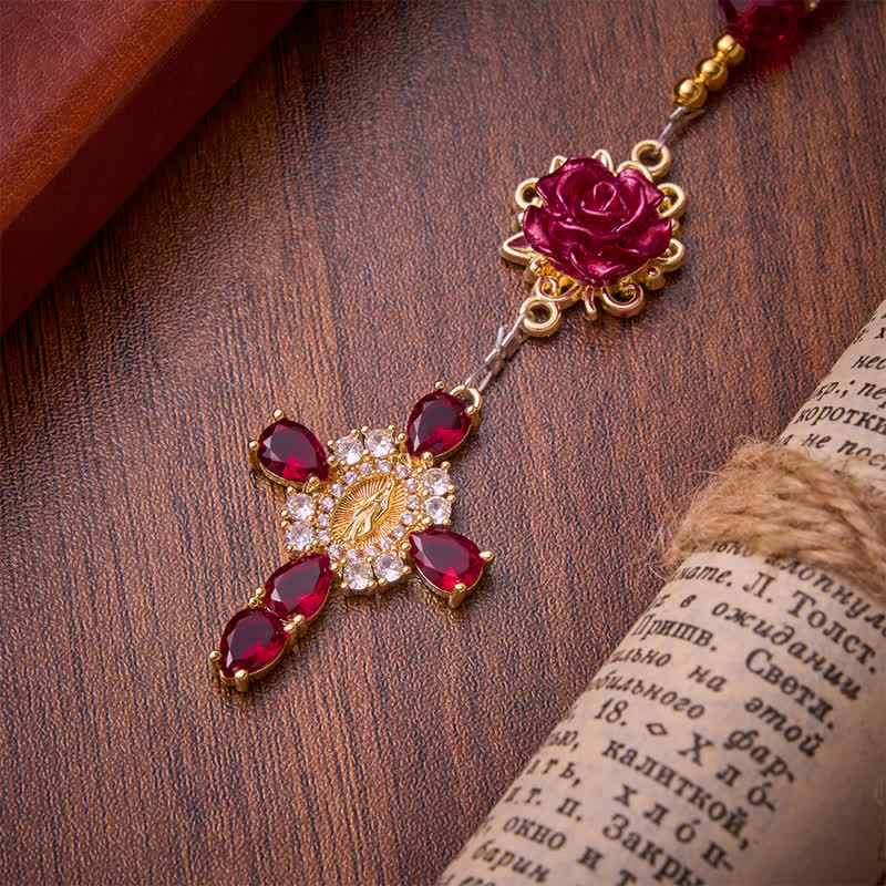 Christianartworkshop Rosario di San Benedetto con rose rosso cremisi: emblema della dolce grazia celeste. - image 8