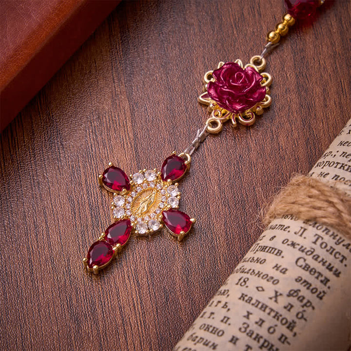 Christianartworkshop Rosario di San Benedetto con rose rosso cremisi: emblema della dolce grazia celeste. - image 8