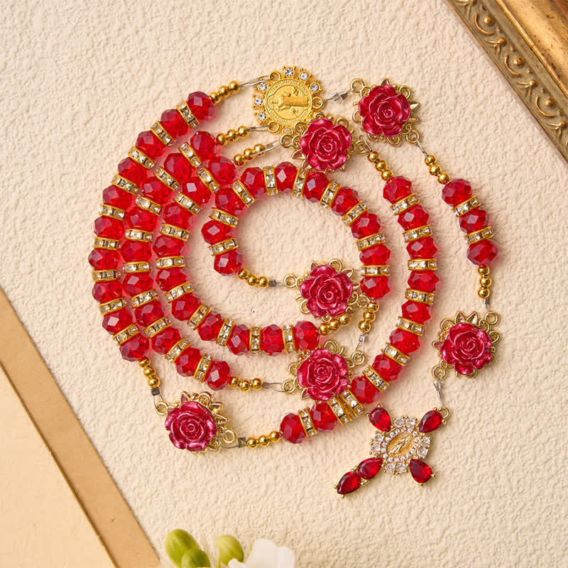 Christianartworkshop Rosario di San Benedetto con rose rosso cremisi: emblema della dolce grazia celeste. - image 4