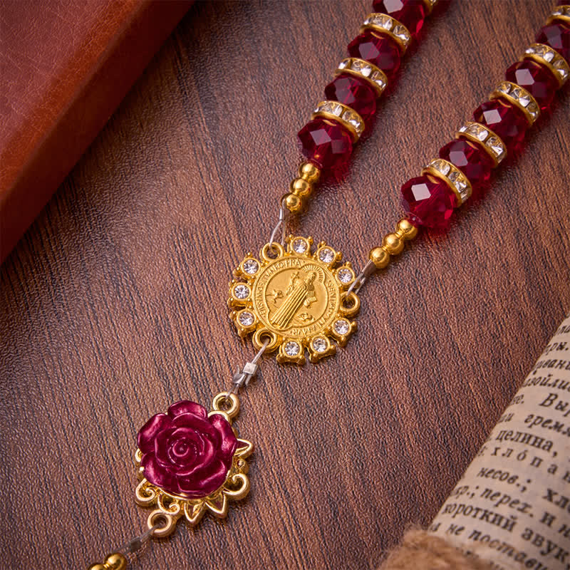 Christianartworkshop Rosario di San Benedetto con rose rosso cremisi: emblema della dolce grazia celeste. - image 7