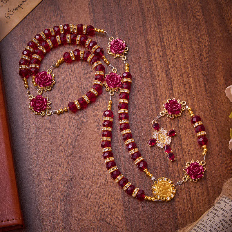 Christianartworkshop Rosario di San Benedetto con rose rosso cremisi: emblema della dolce grazia celeste. - image 3
