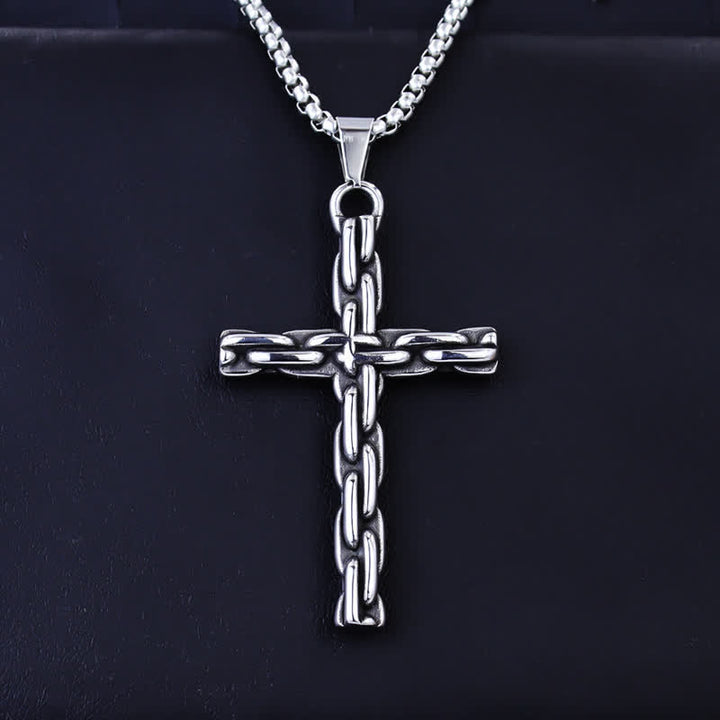 Christianartworkshop Collana con croce a catena scolpita: simbolo di calma e pace duratura - Attraverso - image 0