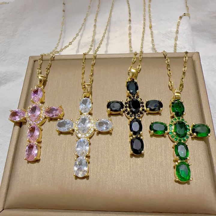 Christianartworkshop Collana con croce di gemme sacre: simbolo di calma e pace duratura - image 1