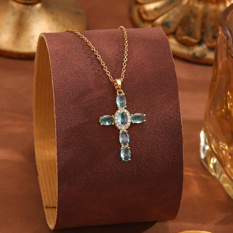 Christianartworkshop Collana con croce di gemme sacre: simbolo di calma e pace duratura - Azzurro chiaro - image 12