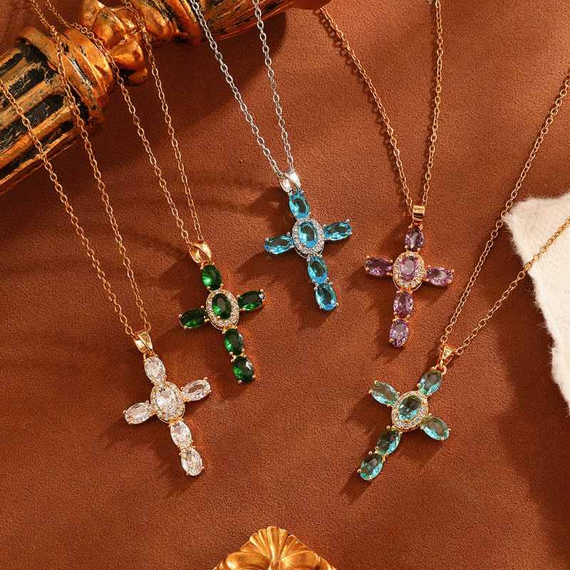 Christianartworkshop Collana con croce di gemme sacre: simbolo di calma e pace duratura - image 0