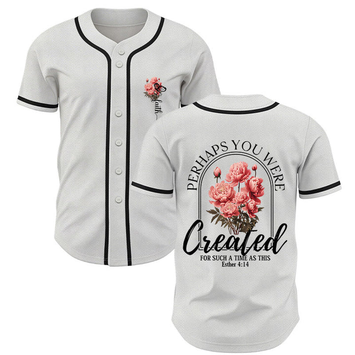 Christianartworkshop "Forse sei stato creato per un tempo come questo" Ester 4:14 Maglia da baseball con stampa di peonia e fede - Bianco - 5XL - image 0