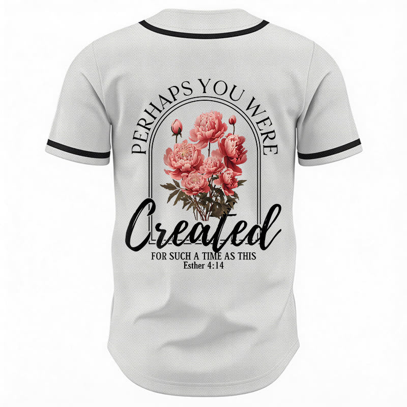 Christianartworkshop "Forse sei stato creato per un tempo come questo" Ester 4:14 Maglia da baseball con stampa di peonia e fede - image 1